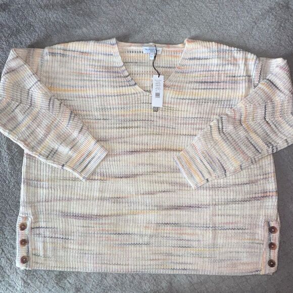 NWTs Michael Stars Pastel Striped Knit Pullover V Neck Sweater Size 3X - Picture 1 of 7
